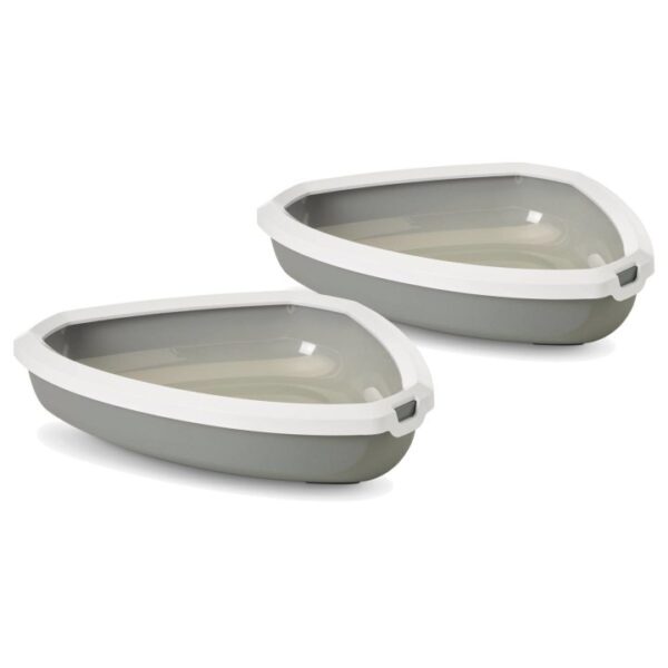 2er Sparpack Katzentoilette Ecktoilette Schalentoilette mit Rand grau-weiss (15,00 € pro 1 Stück)