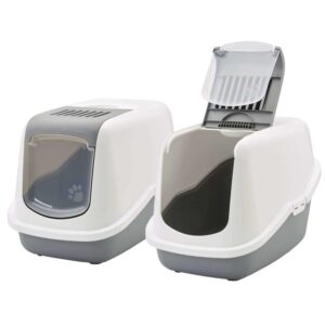 2er Sparpack Katzentoilette Katzenklo Haubentoilette NESTOR weiss-grau 56 x 39 x 38,5 cm (23,50 € pro 1 Stück)