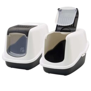 2er Sparpack Katzentoilette Katzenklo Haubentoilette NESTOR weiss-schwarz 56 x 39 x 38,5 cm (23,50 € pro 1 Stück)