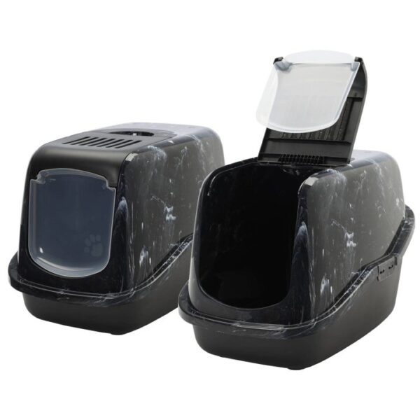 2er Sparpack Katzentoilette Katzenklo NESTOR Haubentoilette schwarz-marmor 56 x 39 x 38,5 cm (24,99 € pro 1 Stück)