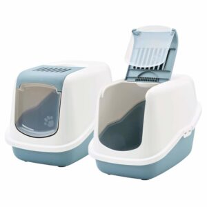2er Sparpack Katzentoilette NESTOR Haubentoilette in weiss-hellblau 56 x 39 x 38,5 cm (23,50 € pro 1 Stück)