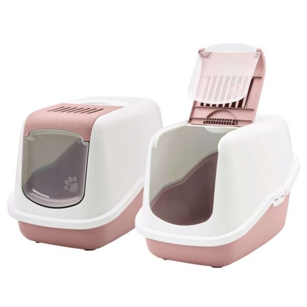2er Sparpack Katzentoilette NESTOR Katzenklo weiss-rosa 56 x 39 x 38,5 cm (23,50 € pro 1 Stück)