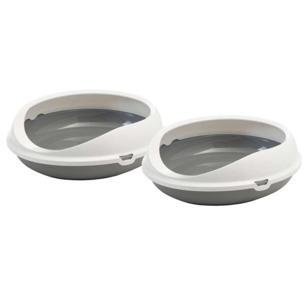 2er Sparpack ovale Katzentoilette Katzenklo Schalentoilette mit Rand weiss-grau (16,00 € pro 1 Stück)