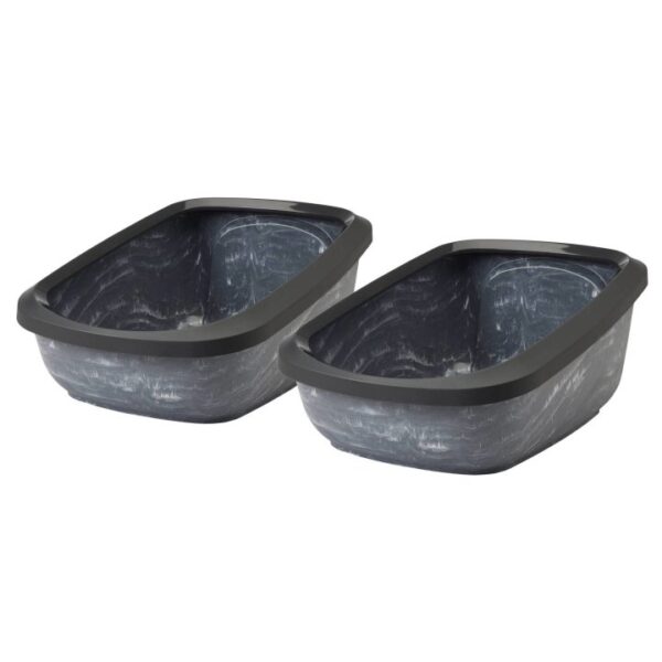 2er Sparpack Schalentoilette Katzentoilette Katzenklo mit Rand ASEO JUMBO schwarz-marmor (24,99 € pro 1 Stück)