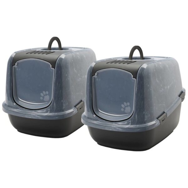 2er Sparpack XXL Katzentoilette NESTOR JUMBO schwarz-marmor für große Katzen 66,5 x 48,5 x 46,5 cm