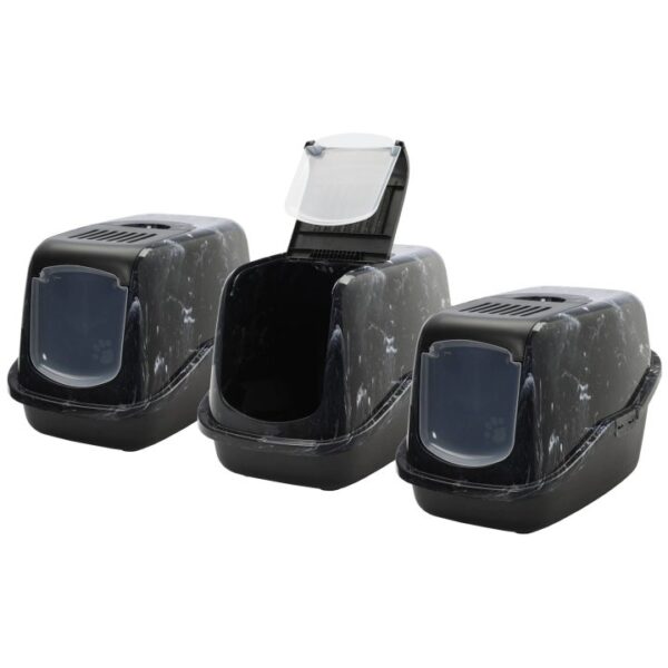 3er Sparpack Katzenklo Katzentoilette NESTOR Haubentoilette schwarz-marmor 56 x 39 x 38,5 cm (23,33 € pro 1 Stück)