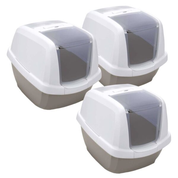3er Sparpack Katzentoilette Katzenklo Haubentoilette weiss-grau 65 x 47,5 x 47 cm (28,33 € pro 1 Stück)