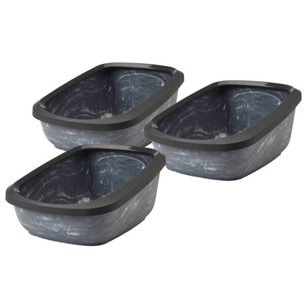 3er Sparpack Katzentoilette Schalentoilette Katzenklo mit Rand ASEO JUMBO schwarz-marmor (23,33 € pro 1 Stück)