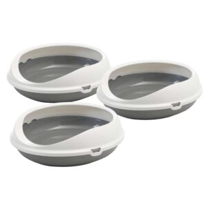 3er Sparpack ovale Katzentoilette Katzenklo Schalentoilette mit Rand weiss-grau (14,33 € pro 1 Stück)