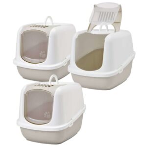 3er Sparpack XXL Katzentoilette NESTOR JUMBO weiss-beige 66,5 x 48,5 x 46,5 cm (36,66 € pro 1 Stück)
