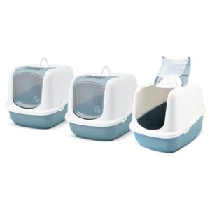 3er Sparpack XXL Katzentoilette NESTOR JUMBO weiss-blau 66,5 x 48,5 x 46,5 cm (36,66 € pro 1 Stück)
