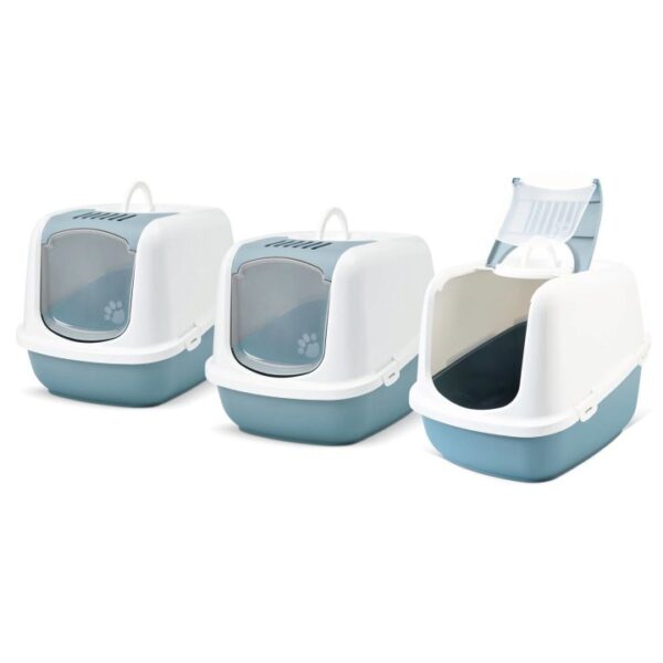 3er Sparpack XXL Katzentoilette NESTOR JUMBO weiss-blau 66,5 x 48,5 x 46,5 cm (36,66 € pro 1 Stück)