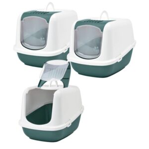 3er Sparpack XXL Katzentoilette NESTOR JUMBO weiss-dunkelgrün 66,5 x 48,5 x 46,5 cm (36,66 € pro 1 Stück)