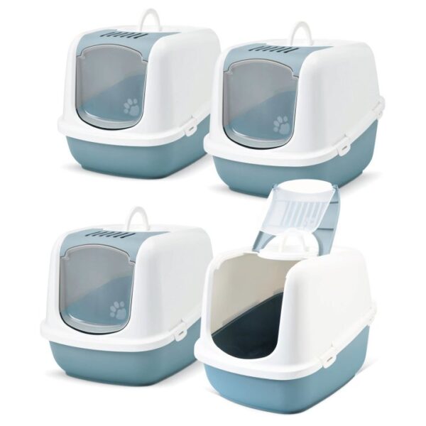 4er Sparpack XXL Katzentoilette NESTOR JUMBO weiss-blau 66,5 x 48,5 x 46,5 cm (32,50 € pro 1 Stück)