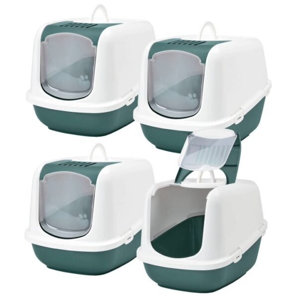 4er Sparpack XXL Katzentoilette NESTOR JUMBO weiss-dunkelgrün 66,5 x 48,5 x 46,5 cm (32,50 € pro 1 Stück)