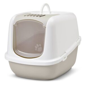 XXL Katzentoilette NESTOR JUMBO weiss-beige speziell für große Katzen 66,5x48,5x46,5cm