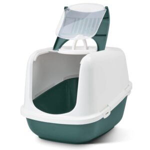 XXL Katzentoilette NESTOR JUMBO weiss-dunkelgrün speziell für große Katzen 66,5x48,5x46,5 cm