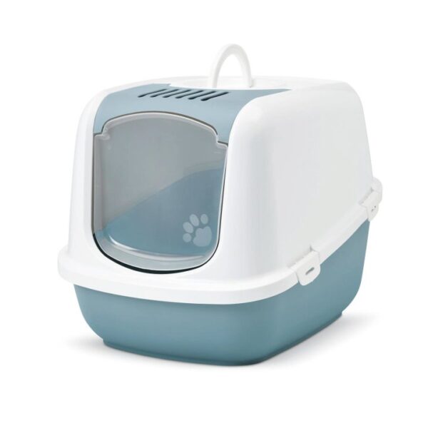 XXL Katzentoilette NESTOR JUMBO weiss-hellblau speziell für große Katzen 66,5x48,5x46,5 cm