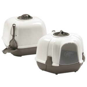 2er Sparpack Katzentoilette Eck-Toilette CORNER für die Ecke weiss-braun 59,5 x 52 x 44,5 cm (24,99 € pro 1 Stück)