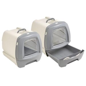 2er Sparpack Retro-Katzentoilette Katzenklo mit Schubalde 48,5 x 40 x 41 cm grau-beige (22,50 € pro 1 Stück)