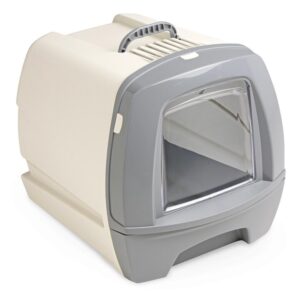 (B-WARE) Retro-Katzentoilette Katzenklo mit Schubalde 48,5 x 40 x 41 cm grau-beige