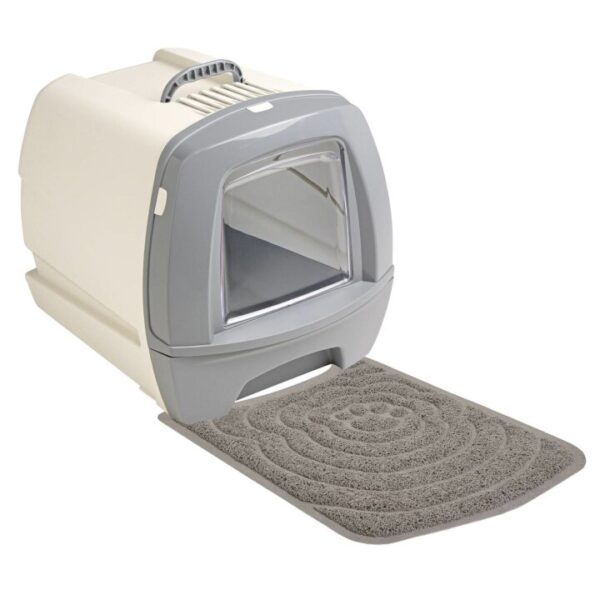 Sparpaket Retro-Katzentoilette Katzenklo mit Schubalde 48,5 x 40 x 41 cm grau-beige inkl. Vorlegematte
