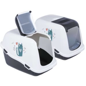 2er Sparpack Katzentoilette Katzenklo Haubentoilette mit großer Klappe und Dekor weiss-dunkelgrau... (20,00 € pro 1 Stück)