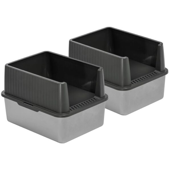 2er Sparpack Katzentoilette mit Edelstahlwanne und Rand 44 x 34 x 30 cm Grau-Silber inkl. Schaufel (37,49 € pro 1 Stück)