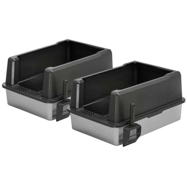 2er Sparpack XXL Katzentoilette mit Edelstahlwanne und Rand 71 x 50,5 x 35 cm Grau-Silber inkl.... (75,00 € pro 1 Stück)