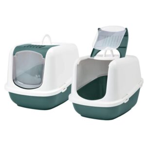 2er Sparpack XXL Katzentoilette NESTOR JUMBO weiss-dunkelgrün 66,5 x 48,5 x 46,5 cm (32,50 € pro 1 Stück)