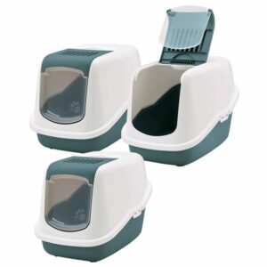 3er Sparpack Katzentoilette Katzenklo NESTOR Haubentoilette grün-weiss 56 x 39 x 38,5 cm (21,66 € pro 1 Stück)
