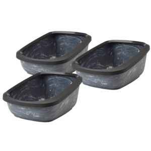 3er Sparpack Katzentoilette Schalentoilette Katzenklo mit Rand ASEO JUMBO schwarz-marmor (23,33 € pro 1 Stück)
