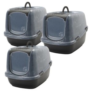 3er Sparpack XXL Katzentoilette NESTOR JUMBO schwarz-marmor für große Katzen 66,5 x 48,5 x 46,5 cm
