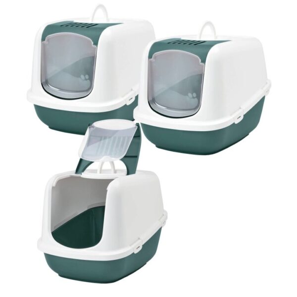 3er Sparpack XXL Katzentoilette NESTOR JUMBO weiss-dunkelgrün 66,5 x 48,5 x 46,5 cm (30,00 € pro 1 Stück)