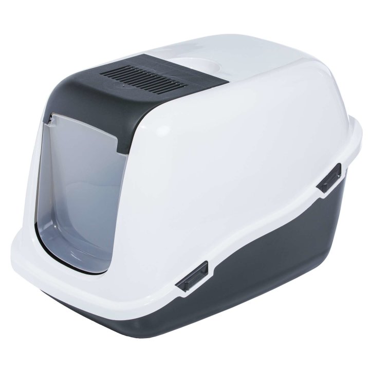 b ware haubentoilette katzentoilette katzenklo mit grosser klappe weiss dunkelgrau 57 x 39 x 41 cm