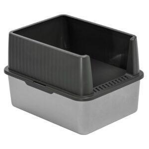 Katzentoilette mit Edelstahlwanne und Rand 44 x 34 x 30 cm Grau-Silber inkl. Schaufel