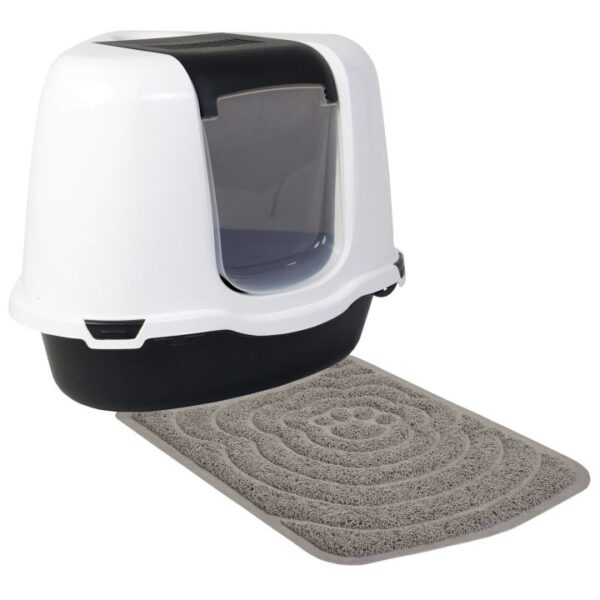 Sparpack Katzentoilette Eck-Toilette mit Schaufel, Filter weiß-schwarz mit großer Vorlegematte