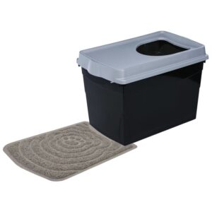 Sparpack Katzentoilette Katzenklo mit Einstieg von oben schwarz-grau mit Katzenstreumatte