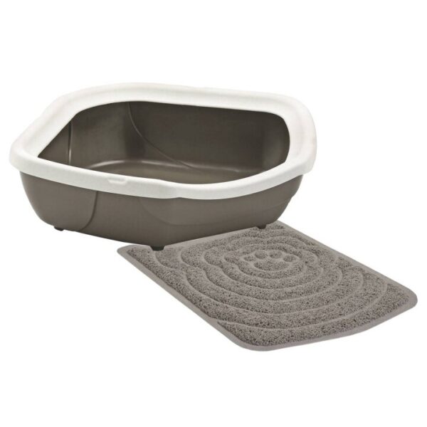 Sparpack Katzentoilette Schalentoilette Eck-Toilette weiss-braun 59,5 x 51,5 x 15,5 cm + Vorlegematte