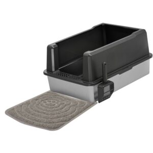 Sparpack XXL Katzentoilette mit Edelstahlwanne und Rand 71 x 50,5 x 35 cm Grau-Silber inkl. Schaufel +...