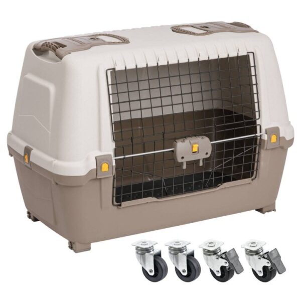 Sparset Hundebox Transportbox Autobox für Hunde Skudo Car 89 x 51 x 60 cm + Rollensatz